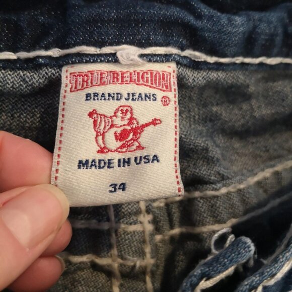 True Religion Billy Super T Jeans 34 x 28.5 Inseam Big White Stitch Blue NICE - Picture 5 of 13